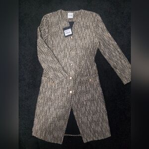 St. John Black and Gold Textured Long Blazer